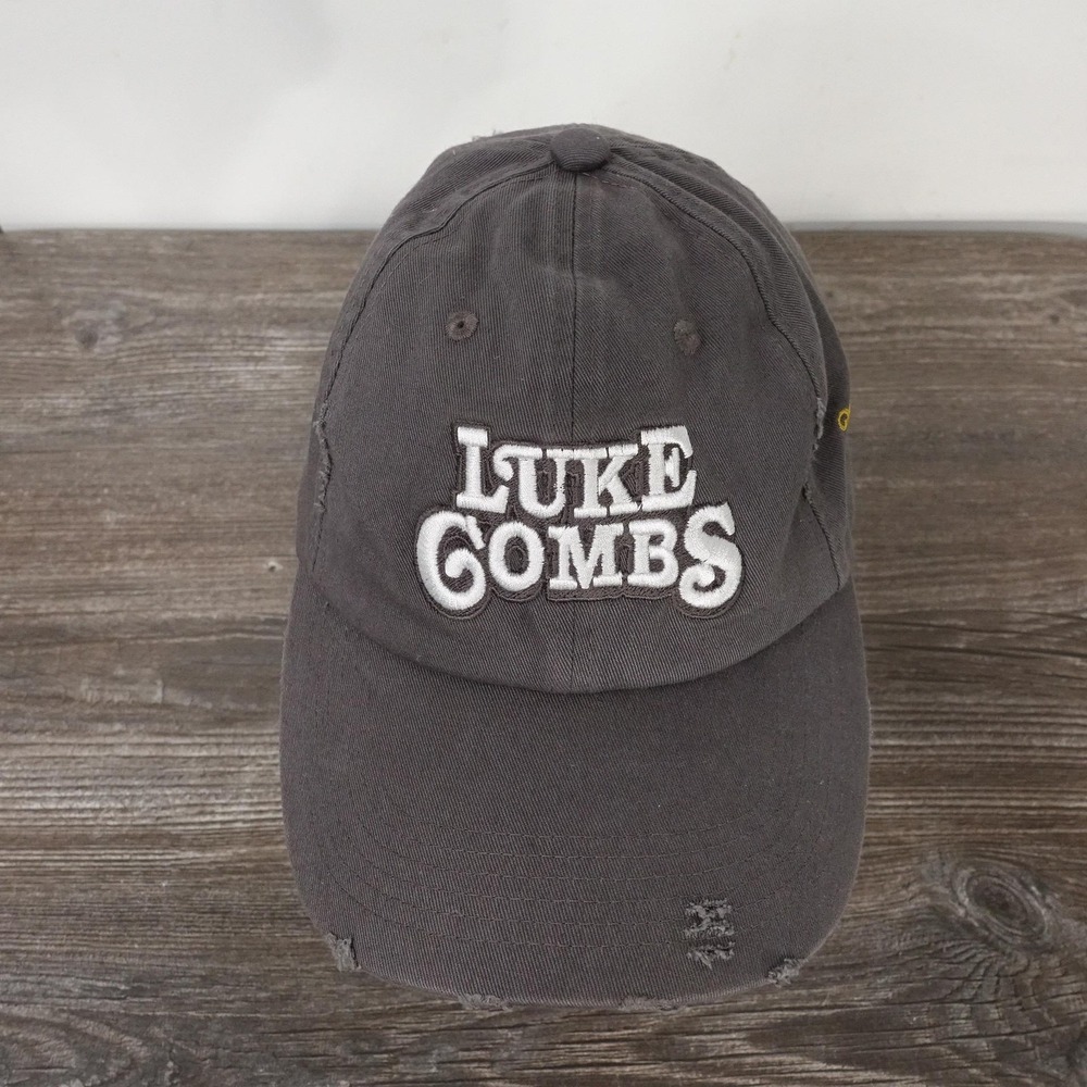 Luke Combs Miller Lite Hat Cap Strap Back One Size Gray Distressed Dad Mens - Picture 3 of 11